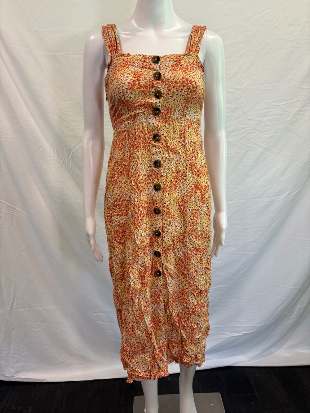 Joules Orange Multi-Print Button Midi Dress